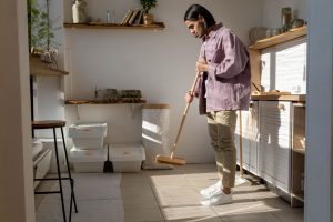 man holding map cleaning