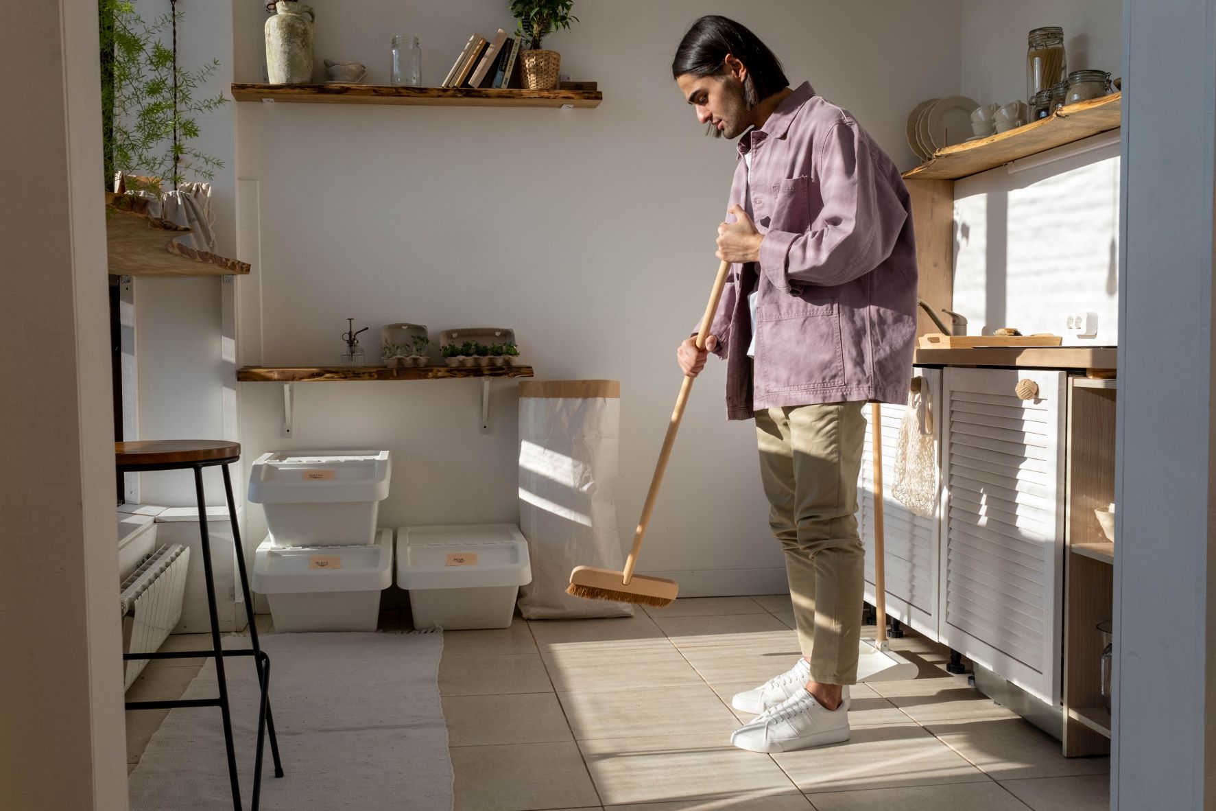 man holding map cleaning