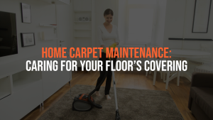 Woman vacuuming carpet.