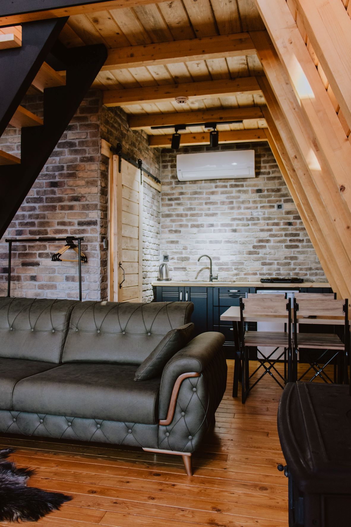 living room in a basement
