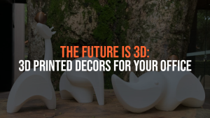 a photo of office items with text: The Future is 3D: 3D Printed Decors for Your Office
