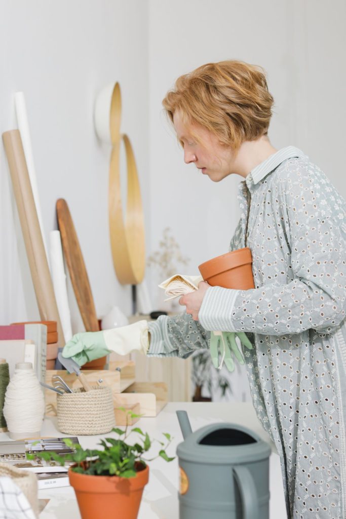 woman with gardening tools