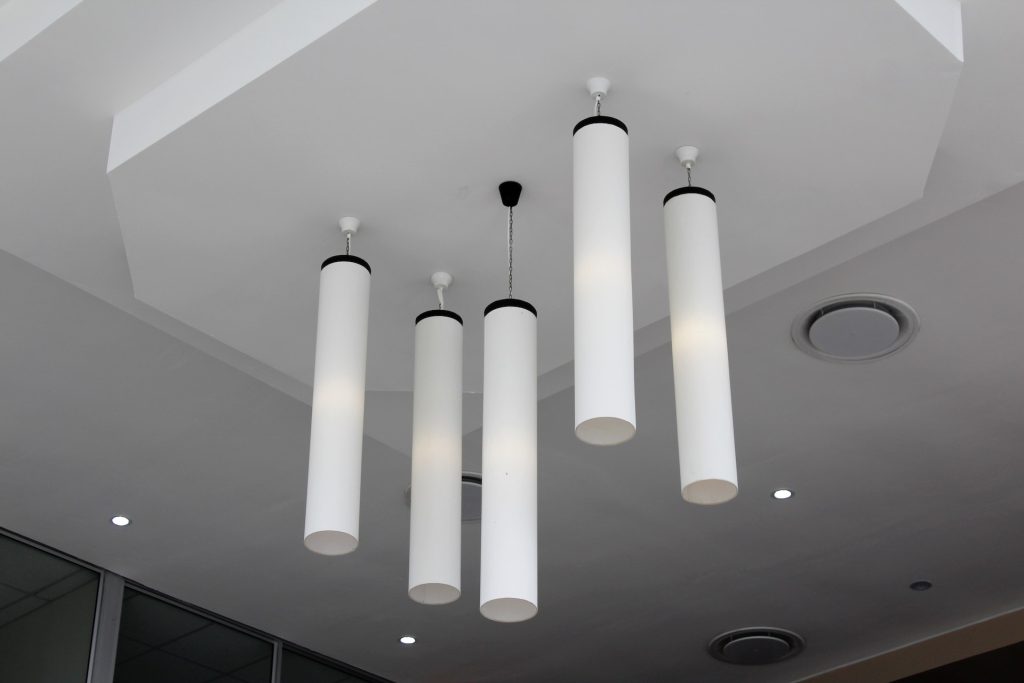 A ceiling with hanging lights