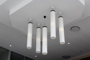 A ceiling with hanging lights