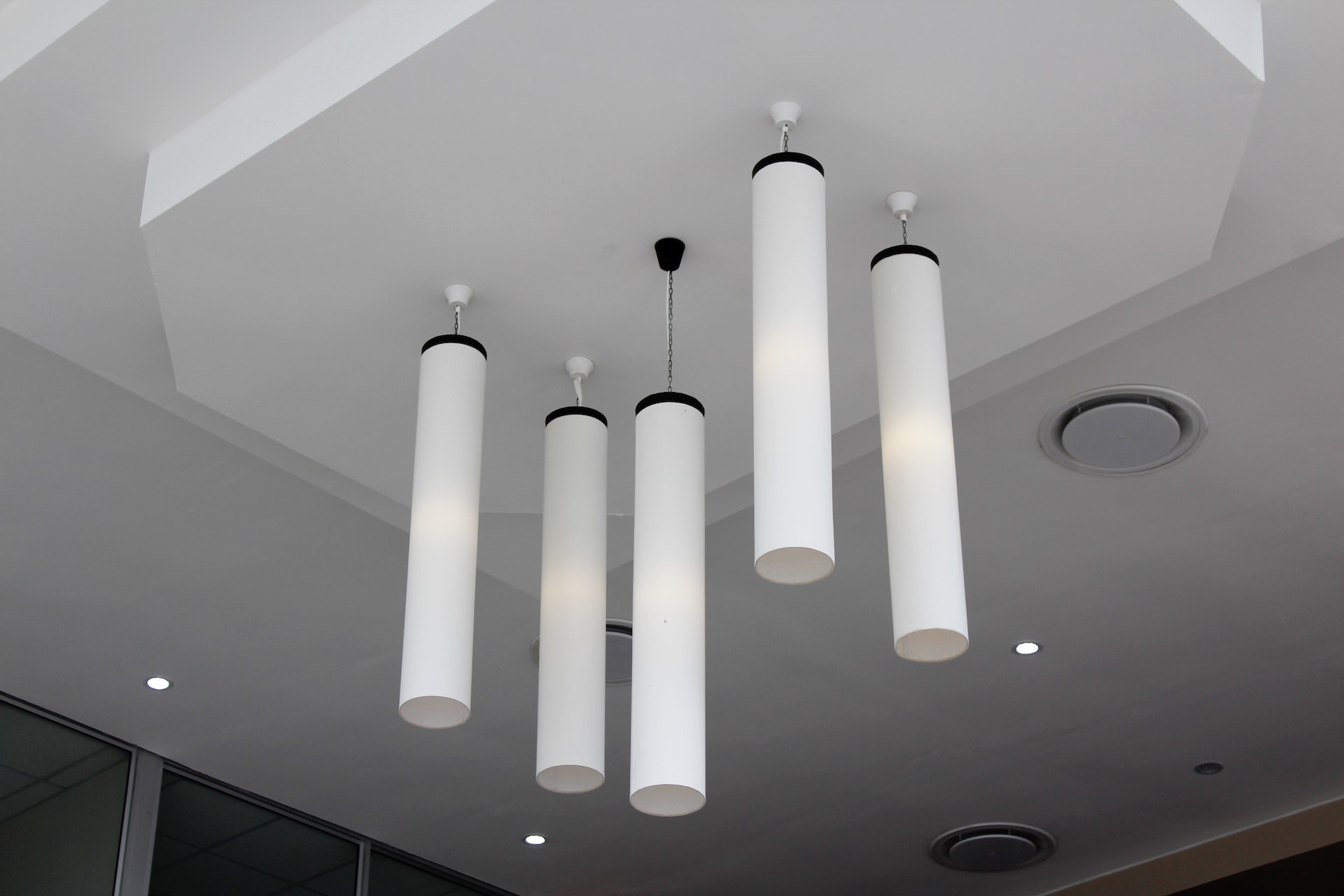 A ceiling with hanging lights