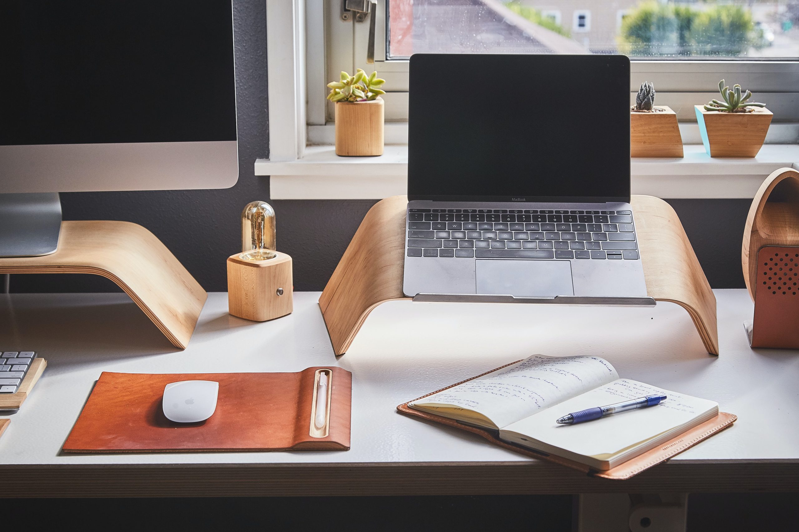 A computer setup made for working from home.