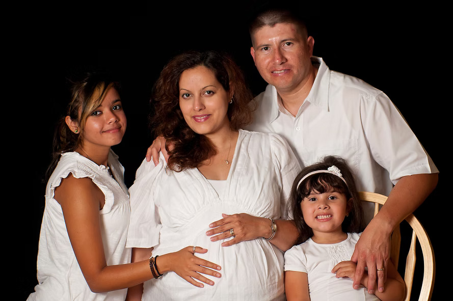 A family portrait of four.